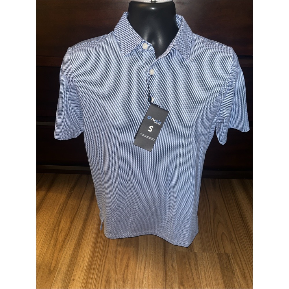 NWT IBKUL Geometric Pattern Men's Blue Golf Polo Size Small